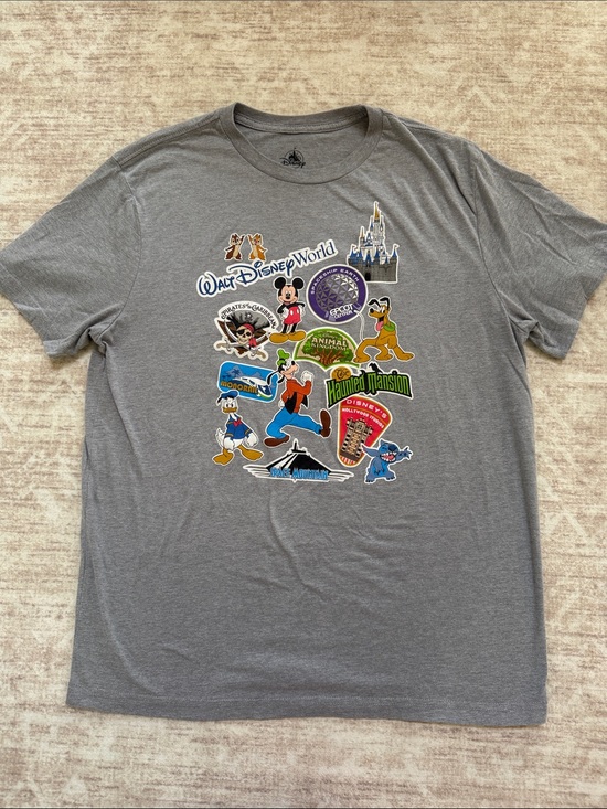 Disney Other - Walt Disney World Parks Icons Graphic T-Shirt Gray Mickey Castle Adult Large